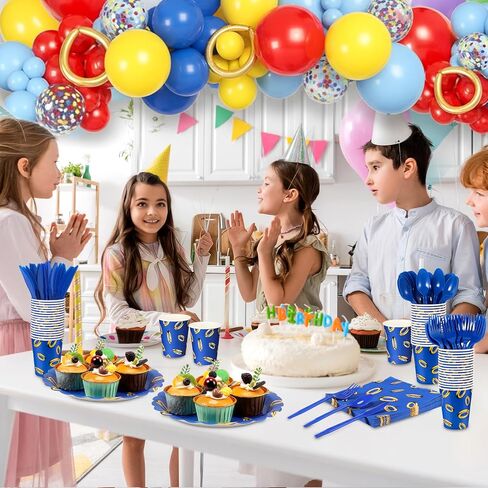 Zhehao 168 Pcs Video Game Party Decoration Cartoon Themed Blue Paper Plates Cup Napkin Knives Fork Spoon for Gaming Theme Birthday Party Disposable Supplies, Serve 24 Guest in Saudi Arabia