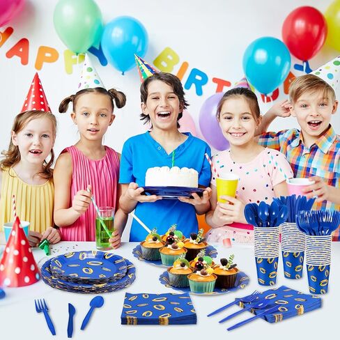 Zhehao 168 Pcs Video Game Party Decoration Cartoon Themed Blue Paper Plates Cup Napkin Knives Fork Spoon for Gaming Theme Birthday Party Disposable Supplies, Serve 24 Guest in Saudi Arabia