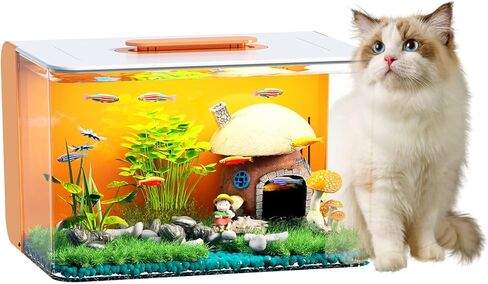 Betta Fish Tank, 2.5 Gallon Aquarium Kit with Filter, Light, Self Cleaning, Oxygenation, Small All in One Starter Fish Tank for Goldfish, Guppy, Shrimp, Desktop, Acrylic in Kuwait