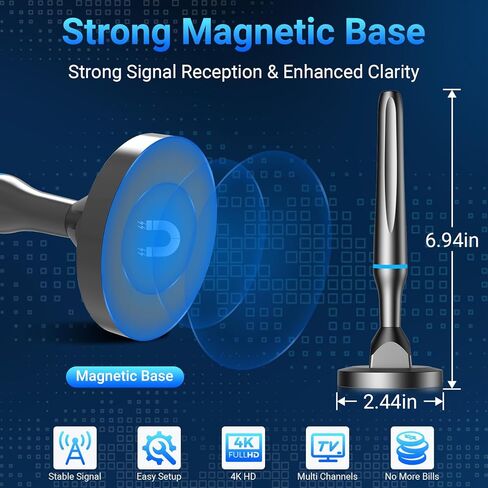 Digital TV Antenna for Smart Tv Indoor, 2024 Newest Indoor TV Antenna for Tv Without Cable with Strong Magnetic Base, 360° Reception HD Antenna for TV Indoor 4k, Tv Antenna for Local Channels ——All TV in Kuwait