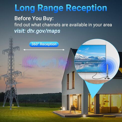 Digital TV Antenna for Smart Tv Indoor, 2024 Newest Indoor TV Antenna for Tv Without Cable with Strong Magnetic Base, 360° Reception HD Antenna for TV Indoor 4k, Tv Antenna for Local Channels ——All TV in Kuwait