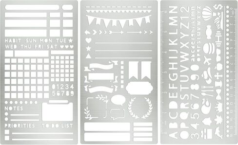 3PCS Metal Stencils, Journal Planner Stencils for Wood Burning Crafts Reusable Alphabet Template for Journaling Bullet Planner Accessories Journal Supplies (3) in Saudi Arabia