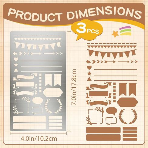 3PCS Metal Stencils, Journal Planner Stencils for Wood Burning Crafts Reusable Alphabet Template for Journaling Bullet Planner Accessories Journal Supplies (3) in Saudi Arabia