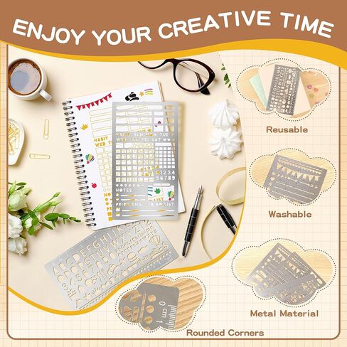3PCS Metal Stencils, Journal Planner Stencils for Wood Burning Crafts Reusable Alphabet Template for Journaling Bullet Planner Accessories Journal Supplies (3) in Saudi Arabia
