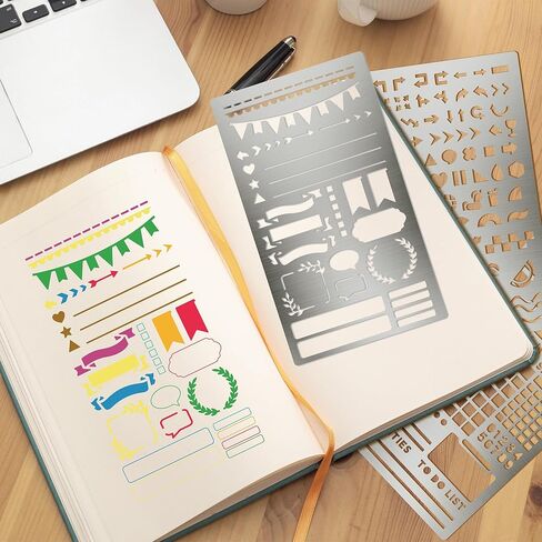 3PCS Metal Stencils, Journal Planner Stencils for Wood Burning Crafts Reusable Alphabet Template for Journaling Bullet Planner Accessories Journal Supplies (3) in Saudi Arabia