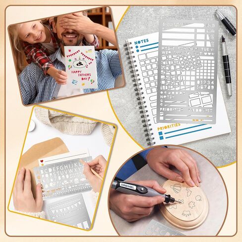 3PCS Metal Stencils, Journal Planner Stencils for Wood Burning Crafts Reusable Alphabet Template for Journaling Bullet Planner Accessories Journal Supplies (3) in Saudi Arabia