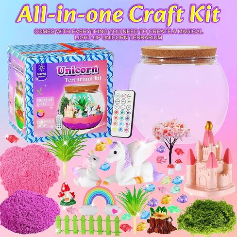 مجموعة الحرف اليدوية من Hannstar Unicorn Terrarium للأطفال - إضاءة ليلية LED وجهاز تحكم عن بعد لهدايا عيد ميلاد وحيد القرن للفتيات من سن 5 6 7 8 9 10 سنوات - هدايا عيد الميلاد للفتيات in Kuwait