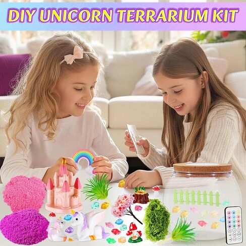 مجموعة الحرف اليدوية من Hannstar Unicorn Terrarium للأطفال - إضاءة ليلية LED وجهاز تحكم عن بعد لهدايا عيد ميلاد وحيد القرن للفتيات من سن 5 6 7 8 9 10 سنوات - هدايا عيد الميلاد للفتيات in Kuwait