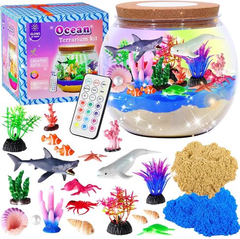 مجموعة الحرف اليدوية من Hannstar Unicorn Terrarium للأطفال - إضاءة ليلية LED وجهاز تحكم عن بعد لهدايا عيد ميلاد وحيد القرن للفتيات من سن 5 6 7 8 9 10 سنوات - هدايا عيد الميلاد للفتيات in Kuwait
