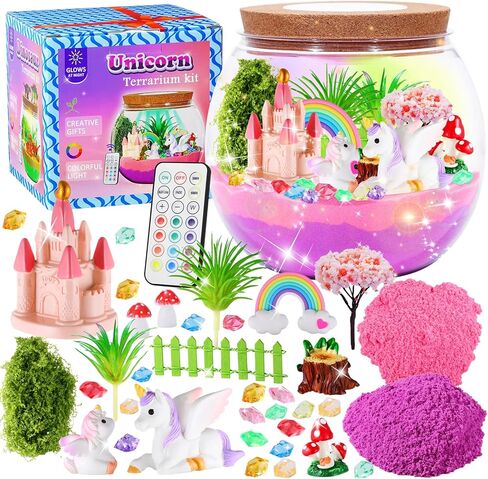 مجموعة الحرف اليدوية من Hannstar Unicorn Terrarium للأطفال - إضاءة ليلية LED وجهاز تحكم عن بعد لهدايا عيد ميلاد وحيد القرن للفتيات من سن 5 6 7 8 9 10 سنوات - هدايا عيد الميلاد للفتيات in Kuwait