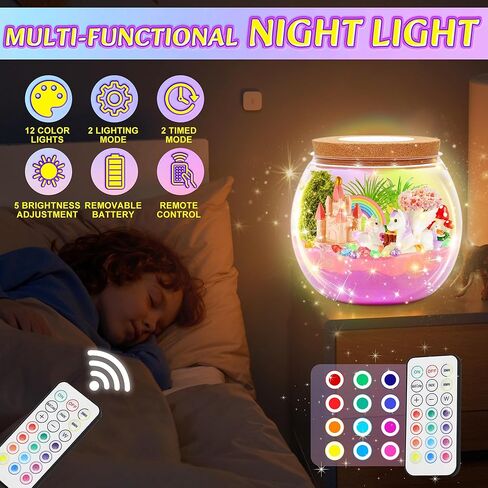 مجموعة الحرف اليدوية من Hannstar Unicorn Terrarium للأطفال - إضاءة ليلية LED وجهاز تحكم عن بعد لهدايا عيد ميلاد وحيد القرن للفتيات من سن 5 6 7 8 9 10 سنوات - هدايا عيد الميلاد للفتيات in Kuwait