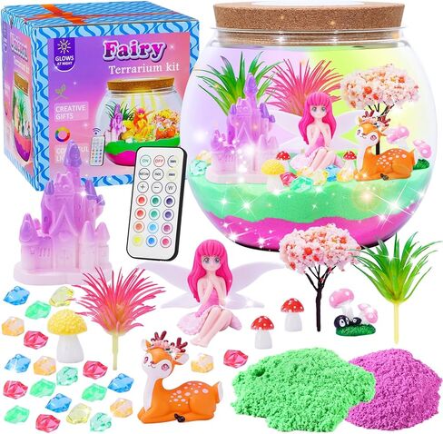 مجموعة الحرف اليدوية من Hannstar Unicorn Terrarium للأطفال - إضاءة ليلية LED وجهاز تحكم عن بعد لهدايا عيد ميلاد وحيد القرن للفتيات من سن 5 6 7 8 9 10 سنوات - هدايا عيد الميلاد للفتيات in Kuwait