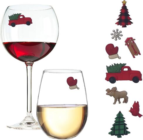 Gnome Snowmen Wine Glass Charms - Magnetic Markers for Stemless or Stemmed Glasses with Snowflakes, Crystal and more - set of 6 Drink Magnets by Simply Charmed in Saudi Arabia