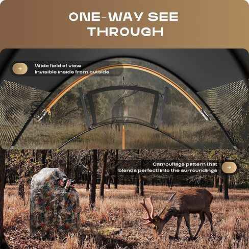 Pop-Up Hunting Ground Blind with 270° See Through, Lightweight 1-2 Person Hunting Blind with Carrying Bag, 4-Panel Spring Steel, for Deer, Turkey Duck Hunting, Bow Hunting in Kuwait