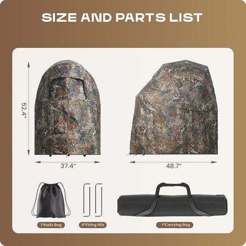 Pop-Up Hunting Ground Blind with 270° See Through, Lightweight 1-2 Person Hunting Blind with Carrying Bag, 4-Panel Spring Steel, for Deer, Turkey Duck Hunting, Bow Hunting in Kuwait