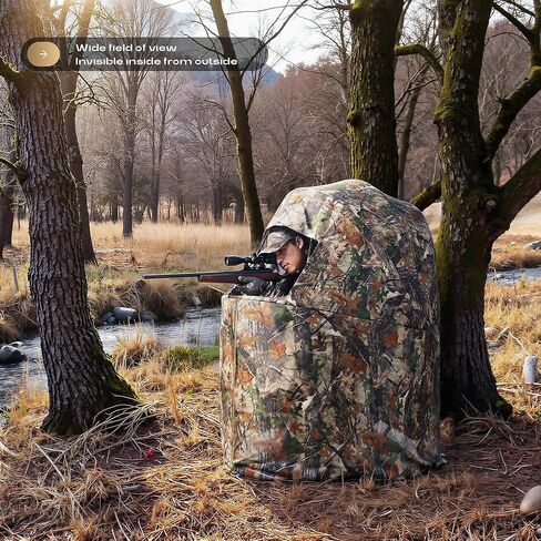 Pop-Up Hunting Ground Blind with 270° See Through, Lightweight 1-2 Person Hunting Blind with Carrying Bag, 4-Panel Spring Steel, for Deer, Turkey Duck Hunting, Bow Hunting in Kuwait