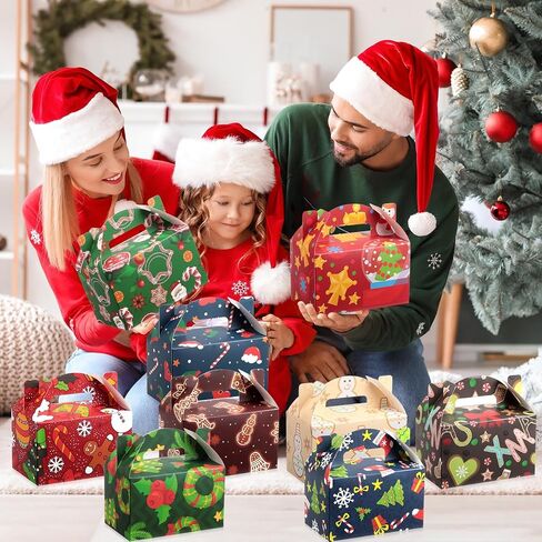 100 قطعة من صناديق هدايا عيد الميلاد من Qeeenar، صناديق بسكويت عيد الميلاد ثلاثية الأبعاد هدية عيد الميلاد من الورق المقوى مع مقابض لمستلزمات حفلات العطلات (خبز الزنجبيل لرجل الثلج) in Saudi Arabia