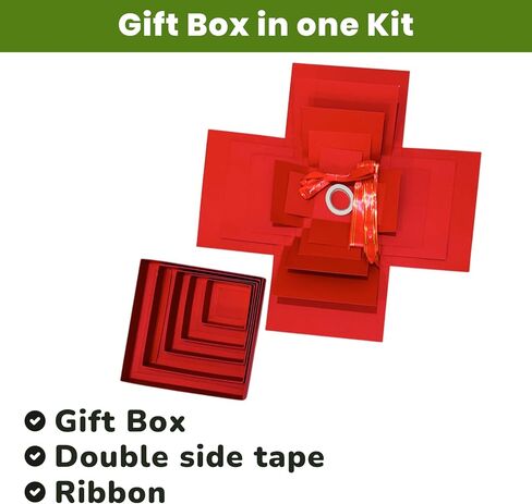LOOMROOT Gift Box for Holidays, 5 Layer Surprise Picture Box Opens Up, Multi Layer DIY Photos Gift for Birthdays (RED) in Saudi Arabia