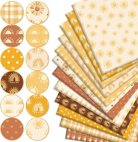 12 قطعة من نسيج القطن Boho Sunshine الصيفي حزم صفراء من Boho Sun Dot أرباع الدهون المزخرفة لديكور الحفلات المنزلية اليدوية، 18 × 22 بوصة in Saudi Arabia
