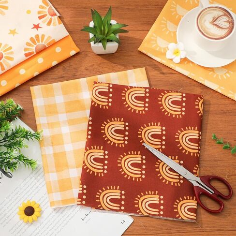 12 قطعة من نسيج القطن Boho Sunshine الصيفي حزم صفراء من Boho Sun Dot أرباع الدهون المزخرفة لديكور الحفلات المنزلية اليدوية، 18 × 22 بوصة in Saudi Arabia