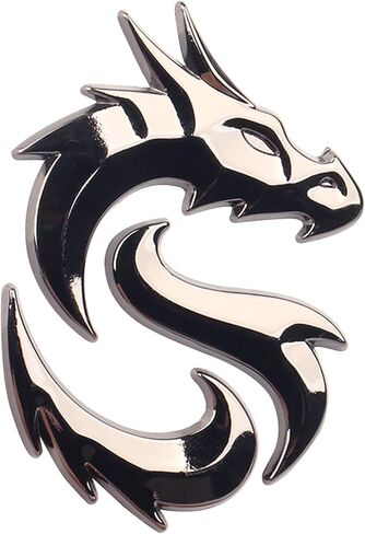 شعار سيارة Dragon Zinc Alloy - ملصقات سيارة معدنية ثلاثية الأبعاد على الجانب الخلفي للباب الخلفي وشعار لوحة الاسم للشاحنة وسيارات الدفع الرباعي والنافذة (أسود ساطع) in Kuwait