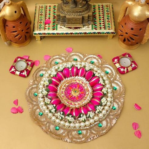 Desi Favors Assorted Placemat Set of 4 | Handmade Cotton Round Placemats 14 Inch - Beautiful Kitchen Table Mats, Fancy Elegant Decorative for Dining Table Décor, Wedding, Party, Easter, & Everyday Use in Saudi Arabia
