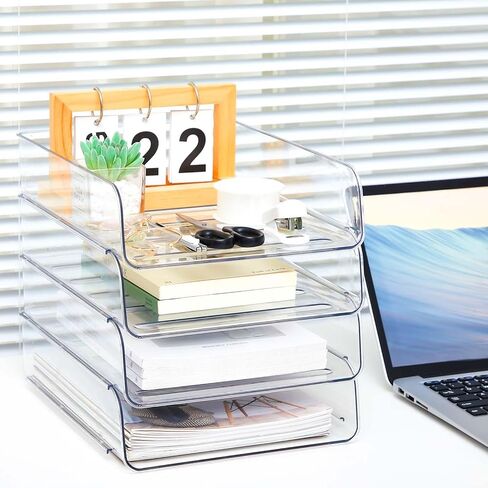 4 Pcs Stackable Clear Letter Trays Organizer for Desk A4 Size File Paper Organizer Acrylic Desk Organizer Trays with Anti Skid Bottom for Home Office School (Vertical Opening Style) in Saudi Arabia