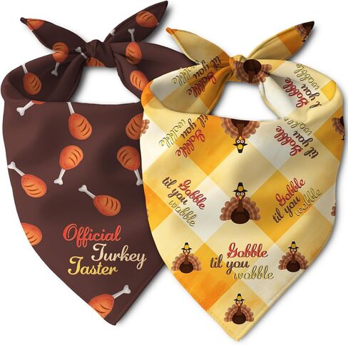 Thanksgiving Dog Bandanas, Turkey Taster, Gobble Til You Wobble Dog Scarf for Medium Large Dogs in Saudi Arabia