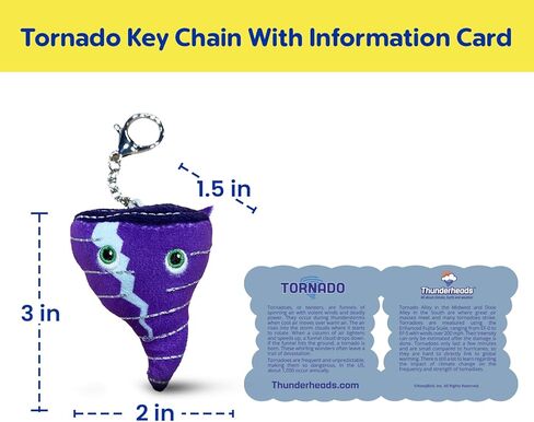 Thunderheads Tornado Plush Keychain, Weather-Inspired Educational Clip-On Collectible with Fun Fact Card, Eco-Friendly Plush Bag Charm, STEM Tool to Learn about Storms and Unique Earth Science Gift in Saudi Arabia