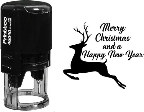 Printtoo Round Self Inking Merry Christmas and Happy New Year Rubber Stamp Reindeer Holiday Stamper-Red in Saudi Arabia