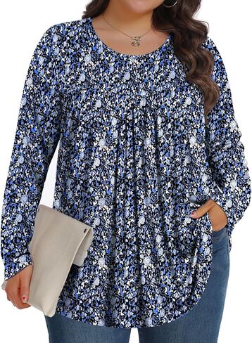 Plus Size Tops for Women Winter Long Sleeve Shirts Crew Neck Casual Loose Tunic Blouse 1X-5X in Kuwait