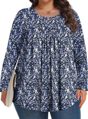 Plus Size Tops for Women Winter Long Sleeve Shirts Crew Neck Casual Loose Tunic Blouse 1X-5X in Kuwait