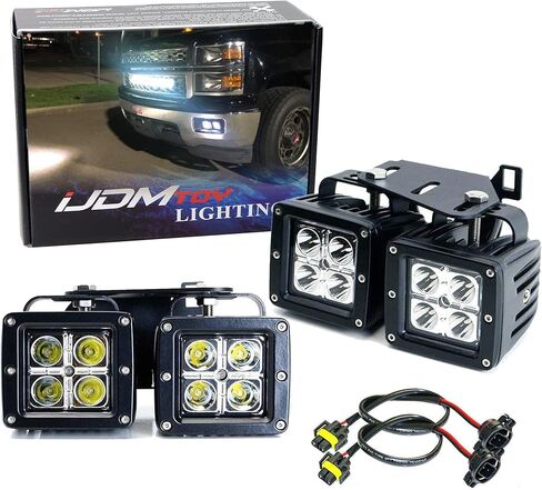 iJDMTOY Dual LED Pod Light Fog Lamp Kit Compatible with 2014-15 Chevy Silverado 1500, Includes (4) 20W High Power LED Cubes, Foglight Location Mounting Brackets & Wiring/Adapter Harnesses in Saudi Arabia
