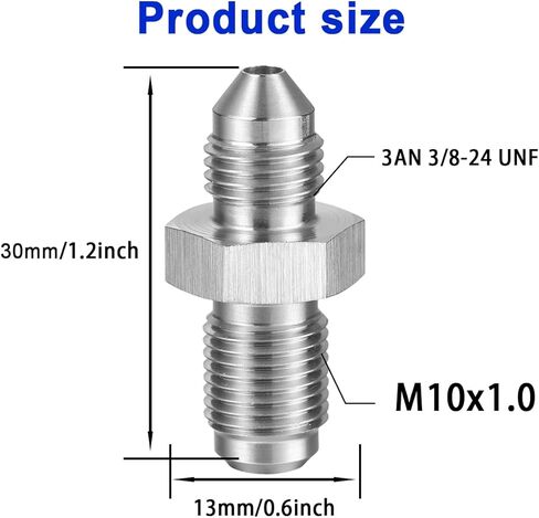 3AN Male to M10x1.0 Male Inverted Flare Stainless Steel Brake Adapter Fitting Connector（1pcs） in Saudi Arabia