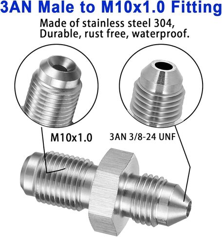 3AN Male to M10x1.0 Male Inverted Flare Stainless Steel Brake Adapter Fitting Connector（1pcs） in Saudi Arabia