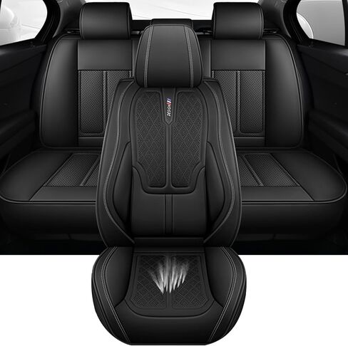 أغطية مقاعد السيارة مجموعة كاملة لسيارة Honda Civic 2003-2026 أغطية مقاعد جلد نابا، غطاء مقعد مقاوم للماء غير قابل للانزلاق، واقيات مقاعد السيارة وسائد هوائية تكيفية (قياسية، أسود) in Kuwait