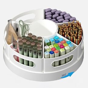 360° Rotating Pen Organizer for Desk, Desk Organizers with Hand Grips, Pen Holder with 7 Removable Compartments for Home Office Supplies, Art Supplies and Makeup Storage(Clear) in Saudi Arabia