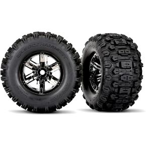 7871X Belted Sledgehammer Tires Mounted to X-Maxx Black Chrome Wheels (Pair) in Saudi Arabia