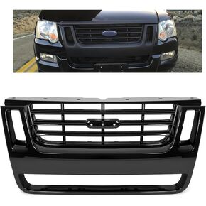 شواية أمامية KUAFU متوافقة مع 2006-2010 Ford Explorer/Explorer Sport Trac لاستبدال 8L2Z8200CA FO1200477 مصبغة المبرد المصد طراز 3 بار مع فتحات جانبية مطلية باللون الأسود in Saudi Arabia