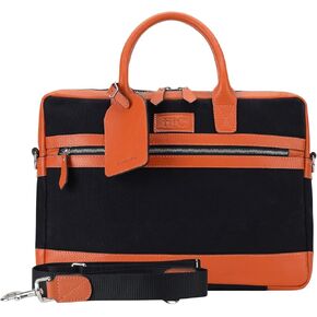 Leather Briefcase for Men - Italian Full Grain Leather Laptop Office Bag - Canvas Messenger Bag - Work Bag for Men and Women in Saudi Arabia