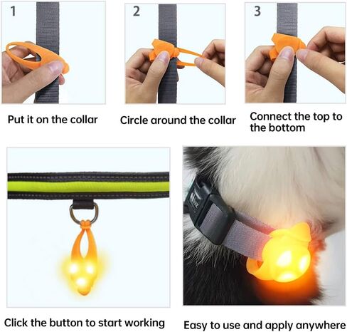 LaRoo Dog LED Safety Blinker Light for Night Walking,3 Modes Cute Filbert Night Light Silicon Waterproof Flashing Light Up Pendant Clip on Dog Collar Charms in Kuwait