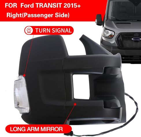 Marretoo Passenger Right Side Door Mirror replacement for 2015-2025 Ford Transit 150 250 350 350 HD Cargo Van 6 pins Power Glass,Heated,Signal Light Short Arm Textured Black FO1321552 in Saudi Arabia