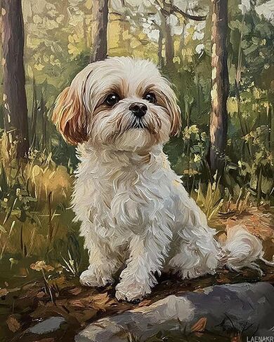 Shih Tzu Paint by Bumbers for Adults DIY Paint by Numbers Acrylic Paint Canvas Cute Dog Painting Kits Art 16" W x 20" L (Without Frame) in Saudi Arabia