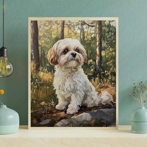 Shih Tzu Paint by Bumbers for Adults DIY Paint by Numbers Acrylic Paint Canvas Cute Dog Painting Kits Art 16" W x 20" L (Without Frame) in Saudi Arabia