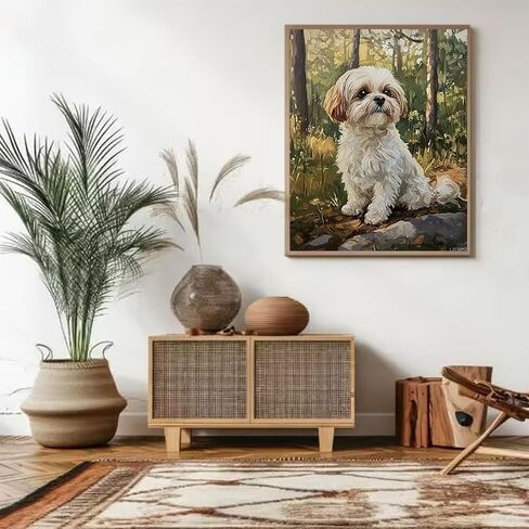 Shih Tzu Paint by Bumbers for Adults DIY Paint by Numbers Acrylic Paint Canvas Cute Dog Painting Kits Art 16" W x 20" L (Without Frame) in Saudi Arabia