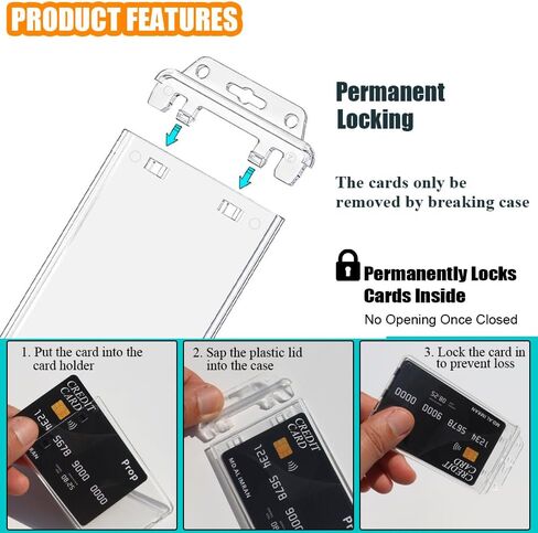 3 Pack Permanent Locking Hard Plastic ID Badge Holder-Vertical Clear Heavy Duty Protector Secure Case Holder for Passes Access Office Student IDs Proximity RFID One or Two I'd Cards by DiDiSTAR in Saudi Arabia