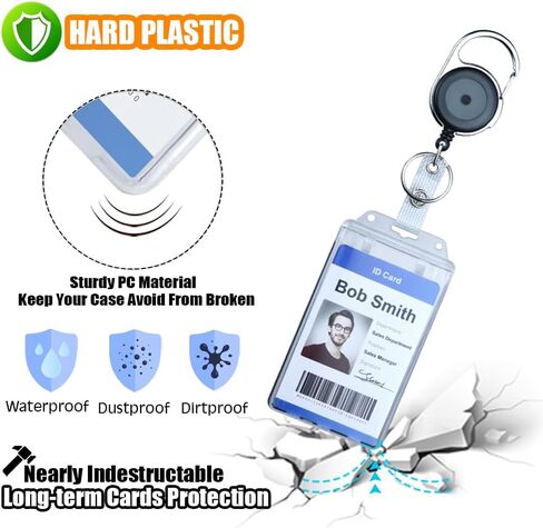 3 Pack Permanent Locking Hard Plastic ID Badge Holder-Vertical Clear Heavy Duty Protector Secure Case Holder for Passes Access Office Student IDs Proximity RFID One or Two I'd Cards by DiDiSTAR in Saudi Arabia