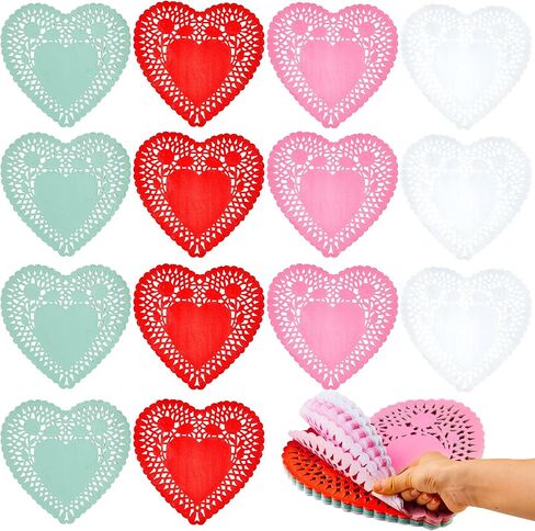 JOYIN 102 PCS 10" Valentines Day Heart Doilies, Tableware Decoration, Home Activitie, Kitchen Disposable Table Crafts, Red White Pink Heart Doilies in Saudi Arabia