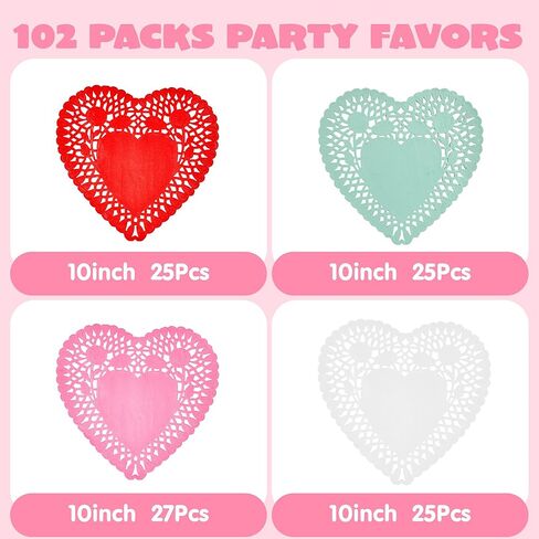 JOYIN 102 PCS 10" Valentines Day Heart Doilies, Tableware Decoration, Home Activitie, Kitchen Disposable Table Crafts, Red White Pink Heart Doilies in Saudi Arabia