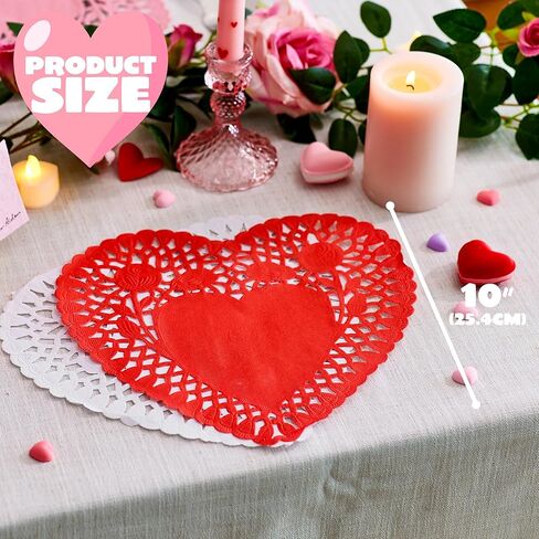 JOYIN 102 PCS 10" Valentines Day Heart Doilies, Tableware Decoration, Home Activitie, Kitchen Disposable Table Crafts, Red White Pink Heart Doilies in Saudi Arabia
